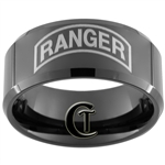 10mm Black Beveled Tungsten Carbide ARMY Ranger Design Ring.