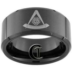 10mm Black Beveled Tungsten Carbide Masonic Design