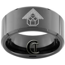 10mm Black Beveled Tungsten Carbide Masonic Design