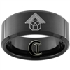 10mm Black Beveled Tungsten Carbide Masonic Design