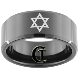 10mm Black Beveled Tungsten Carbide David's Star Design