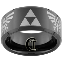 10mm Black Beveled Tungsten Carbide Zelda Skyward Sword Design