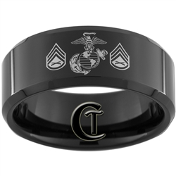 10mm Black Beveled Tungsten Carbide Marines Staff Sergeant Design.