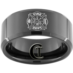10mm Black Beveled Tungsten Carbide Fire Department Design