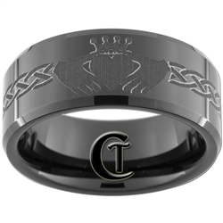 10mm Black Beveled Tungsten Carbide Claddagh Celtic Design