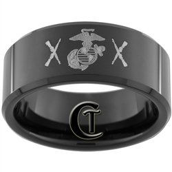 10mm Black Beveled Tungsten Carbide Marines Alliance Crossed Rifle Design.