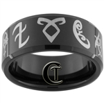 10mm Black Beveled Tungsten Carbide Mortal Instruments Runes Design