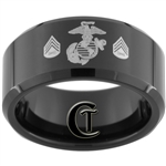 10mm Black Beveled Tungsten Carbide Marines Eagle Globe and Anchor & Sergeant Design Ring.