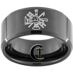 10mm Black Beveled Tungsten Carbide Fireman Design