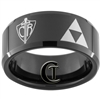 10mm Black Beveled Tungsten Carbide Zelda Triforce & CTR Shield Design