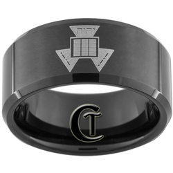 10mm Black Beveled Tungsten Carbide Masonic Design