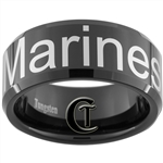 10mm Black Beveled Tungsten Carbide Marines Eagle Globe and Anchor & Marine's Text Design Ring.
