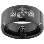 10mm Black Beveled Tungsten Carbide Marines Eagle Globe and Anchor & Gunnery Sergeant Design Ring.