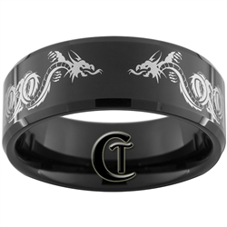 10mm Black Beveled Tungsten Carbide Dragons Connected Design