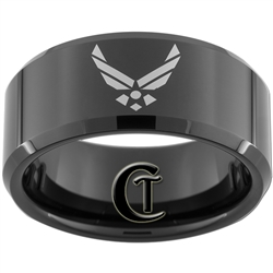 10mm Black Beveled Tungsten Carbide Air Force Logo Design.