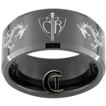 10mm Black Beveled Tungsten Carbide CTR Dragons Design