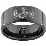 10mm Black Beveled Tungsten Carbide Marines Eagle Globe and Anchor & Master Gunnery Sergeant Design Ring.