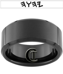 10mm Black Beveled Tungsten Carbide Tetragramaton Design