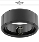 10mm Black Beveled Tungsten NAVY Submarine Dolphins Designed Ring.