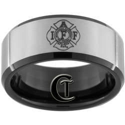 10mm Black Beveled Tungsten Carbide Satin Firefighter IAFF Design