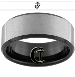 10mm Black Beveled Tungsten Carbide Satin Finished Marines Eagle Globe and Anchor Design Ring.