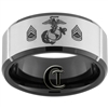 10mm Black Beveled Satin Finish Tungsten Carbide Marines Eagle Globe and Anchor & Gunnery Sergeant Design Ring.