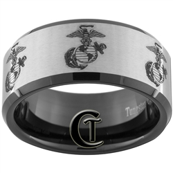 10mm Black Beveled Tungsten Carbide Satin Finished Multiple Marines Symbols Design.