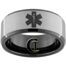 10mm Black Beveled Tungsten Carbide Stone Medical Alert Design