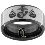 10mm Black Beveled Tungsten Carbide Stone Finished Marines Corporal Design.