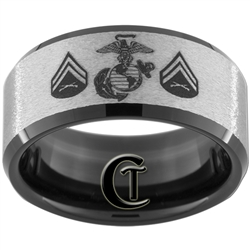 10mm Black Beveled Tungsten Carbide Stone Finished Marines Corporal Design.