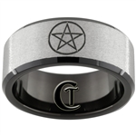 10mm Black Beveled Tungsten Carbide Stone Finish Wicca Star Symbol Design Ring.