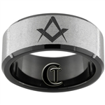 10mm Black Beveled Tungsten Carbide Stone Center Masonic Design