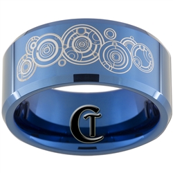 10mm Blue Beveled Tungsten Carbide Doctor Who Design