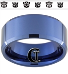 10mm Blue Beveled Tungsten Autobot Decepticon Design Ring.