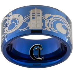 10mm Blue Beveled Tungsten Carbide Doctor Who Tardis & Gallifreyan Design