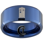 10mm Blue Beveled Tungsten Carbide Doctor Who Tardis and Quote Design