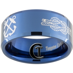 10mm Blue Beveled Tungsten Carbide Coast Guard Symbols Design Ring.