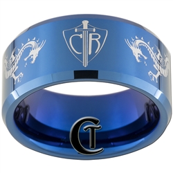 10mm Blue Beveled Tungsten Carbide CTR Dragons Design