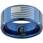 10mm Blue Beveled Tungsten Carbide American Flag Design