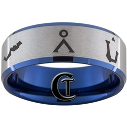 10mm Blue Beveled Satin Finish Tungsten Stargate Gate Address Ring.