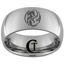 10mm Dome Tungsten Carbide Dragon Yin Yang Design Ring.