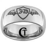 10mm Dome Tungsten Carbide Batwings Shield Custom Initials Design Ring.