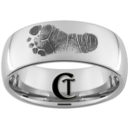 10mm Dome Tungsten Carbide Baby Footprints Design Ring.