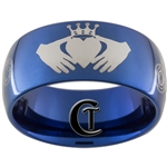 10mm Blue Dome Tungsten Carbide Claddagh & Doctor Who Ring Design