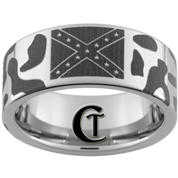 10mm Pipe Tungsten Carbide Polished Confederate Flag & Camo Designed Ring