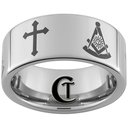10mm Pipe Tungsten Carbide Religious Cross and Masonic Design