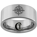 10mm Pipe Satin Finish Tungsten Carbide Nautical Compass Design Ring.