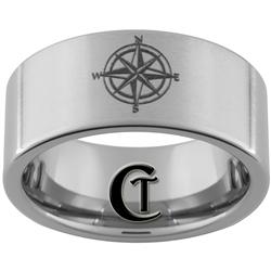 10mm Pipe Satin Finish Tungsten Carbide Nautical Compass Design Ring.