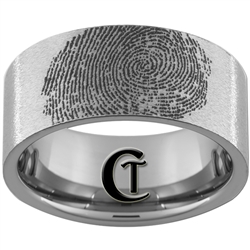 10mm Pipe Tungsten Carbide Satin Finish Custom Fingerprint Design