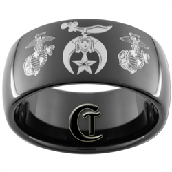 11mm Black Dome Tungsten Carbide Masonic Shriners & Marines Design.